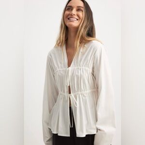 NA-KD Drawstring Ruched Cotton Blouse